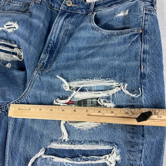 American Eagle Jeans Women's 16R Mom Straight Jean Blue Faded Distressed Denim - Picture 14 of 16